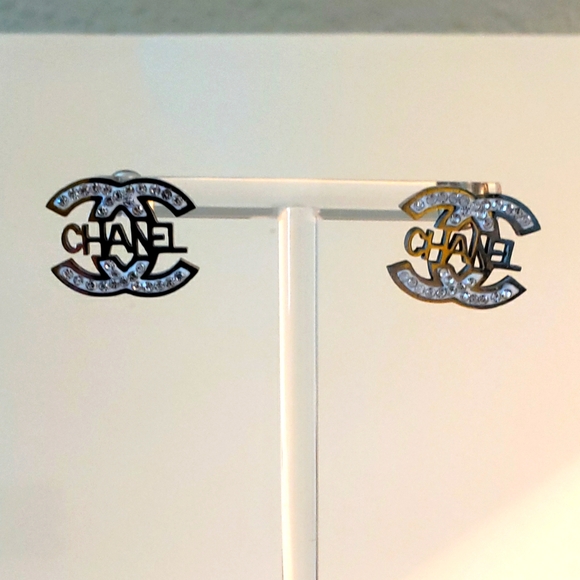 Silvertone and Rhinestone Earrings - Picture 1 of 3